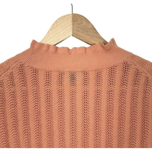 J Crew Women Ruffle Sweater M Peach Sheer Preppy Pastel Pointelle 100% Cotton - Picture 6 of 12
